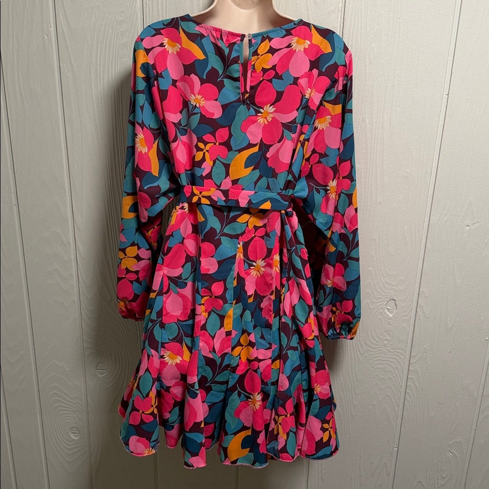 JODIFL Floral Mini Dress Size S Colorful Belted Boho Chic Excellent Condition - Picture 9 of 11